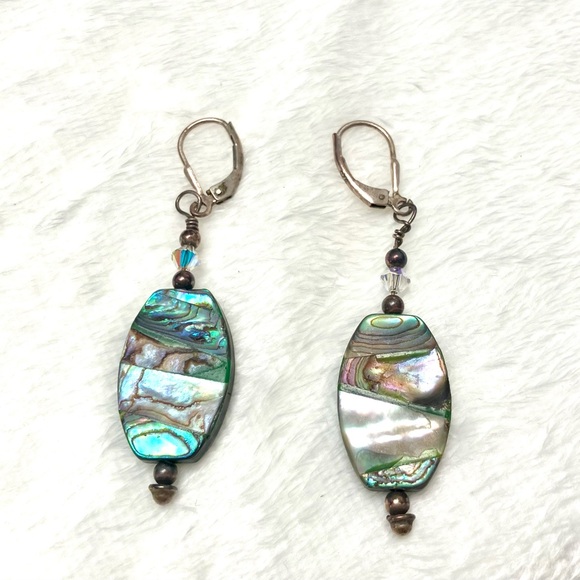 Stunning Abalone Crystal Shell Drop Earrings - Picture 1 of 6